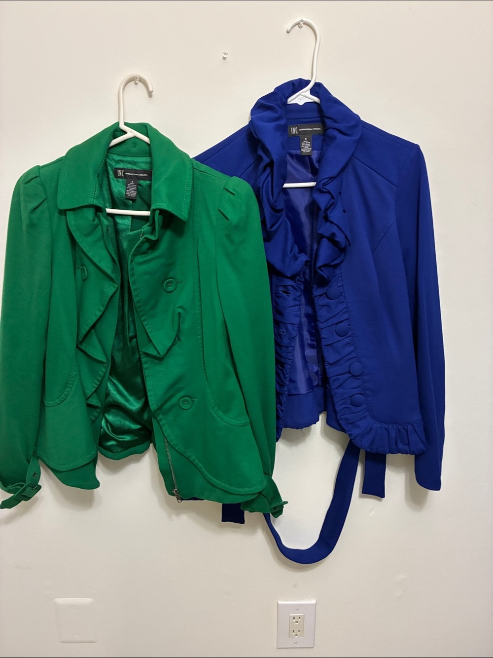 INC International Concepts Ruffle-Front Blazers in Green & Blue